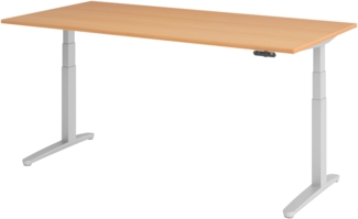 bümö elektrisch höhenverstellbarer Schreibtisch 200x100 cm mit Memory-Steuerung - Design Schreibtisch höhenverstellbar elektrisch, elektrischer Schreibtisch Buche, Gestell silber, XBHM2E-6-SS