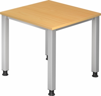 bümö manuell höhenverstellbarer Schreibtisch 80x80 cm in Buche - PC Tisch höhenverstellbar & klein, höhenverstellbarer Tisch Büro, kleiner Computertisch verstellbar, Q-Serie, QS-08-6