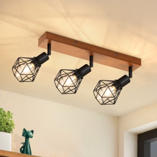 ZMH 3er Deckenstrahler Holz Schwarz E14 Retro Metall 350° verstellbar Innen MAX. 25W für Esszimmer Küche Wohnzimmer Schlafzimmer ohne Leuchtmittel