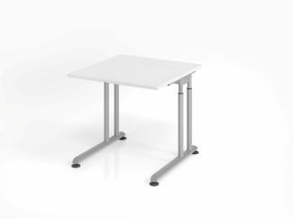 Schreibtisch C-Fuß 80x80 cm Weiß/Silber