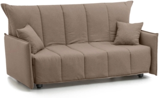 Dmora 2-Sitzer Schlafsofa Alaric, Sofa mit Trolley-Öffnung aus gepolstertem Stoff, Standardarmlehnen, 100 % Made in Italy, 150 x 90 x 85 cm, Taupe