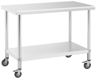 Royal Catering Arbeitstisch 60 x 120 cm Rollbarer Edelstahltisch Gastrotisch Edelstahl 158 kg, verschiedene Größen