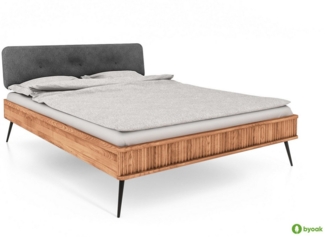 byoak Bett KULA aus Massivholz, mit Polsterkopfteil, Naturgeölt (Bettgestell, ohne Lattenrost, ohne Matratze), Massivholz