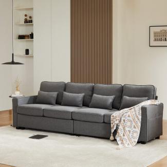 HAUSS SPLOE Ecksofa Schlafsofa mit 4 Kissen, Seitentaschen, Hochelastischer Schwamm, Viersitzer-Sofa mit Armlehnentaschen und 4 Kissen, einfaches Sofa für Wohnzimmer, Wohnung, Büro