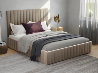 Vente-unique - Bett mit Bettkasten & Bett-Kopfteil - Samt - 180 x 200 cm - Taupe - LARALI von Pascal Morabito