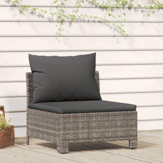 vidaXL Garten-Mittelsofa mit Kissen Grau Poly Rattan 362694