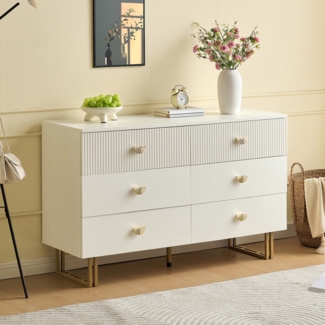 Sideboard 120 x 40 x 75 cm - Elegantes Design mit 6 Schubladen & Goldakzenten