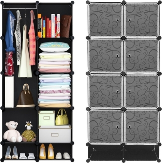 JEOBEST Kleiderschrank DIY-Aufbewahrungsschrank, Modular Kombiniert Garderobe,Schuhregal 10 Würfel Schrank aus Kunststoff mit 1 Kleiderstange