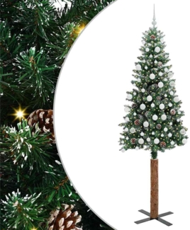 vidaXL Schlanker Weihnachtsbaum mit 300 LEDs mit Ständer Grün 210 cm 3394915