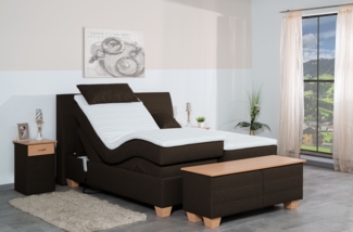 Meisterbetten Boxspringbett Syma 120x220 in W-Dark Brown, Matratzenbezug Nano, Ergoflex-Topper