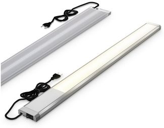 B.K.Licht LED Unterbauleuchte Küche 575mm 10W 1100lm moderne Lichtleiste Bad flach 13mm - BKL1468, LED fest integriert, 3000K - Warmweiß, Unterbaulampe Küchenlampe Werkstattlampe Regal An/Aus Schalter silber