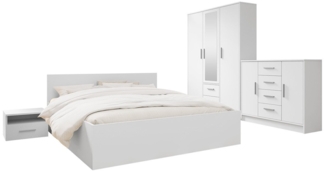 MIRJAN24 Schlafzimmer-Set Tokyo I 160, (4er-Set, Kommode, Nachttisch, Kleiderschrank, Bett), mit Lattenrost, Frontspiegel
