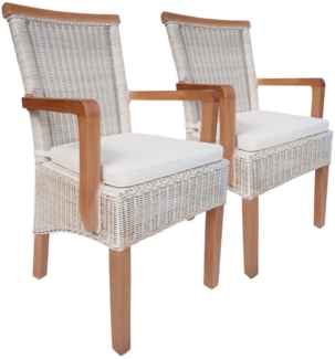 Esszimmer Stühle Set 2 Stück mit Armlehnen Rattanstühle weiß Perth Rattan Kor...