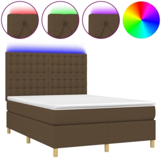 vidaXL Boxspringbett mit Matratze & LED Dunkelbraun 140x190 cm Stoff, Härtegrad: H2 [3135752]