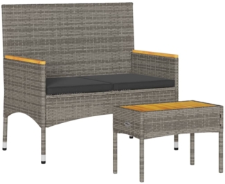 vidaXL Gartenbank 2-Sitzer mit Kissen und Tisch Grau Poly Rattan 365440