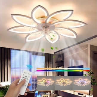 LETGOSPT Deckenleuchte Leise Deckenventilator mit Beleuchtung 85W Deckenlampe Mit Ventilator, LED fest integriert, Kaltweiß, Neutralweiß, Warmweiß, 6/8 Lichter Design Deckenventilatoren mit Fernbedienung Dimmbar
