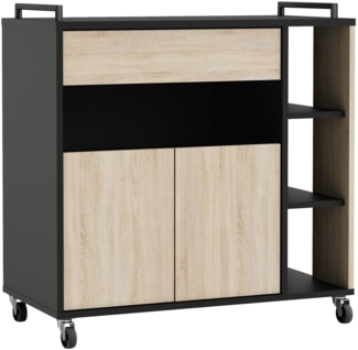 Küchenwagen >Indus< in Sonoma eiche/schwarz - 78x79x40cm (BxHxT)