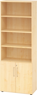 bümö Aktenregal & Schrank abschließbar, Büroschrank Regal Kombination Holz 80cm breit in Ahorn - abschließbarer Schrank für's Büro & Arbeitszimmer, Büro Möbel Ordnerschrank, 968T2-3-3-BS