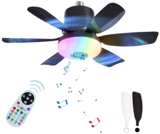 QUBEBU Deckenleuchte RGB Deckenventilator mit Beleuchtung Licht Fernbedienung Musik-Player, LED fest integriert, RGB Farbwechsel (3000~6500K), 2000LM, mit Bluetooth Lautsprecher, Timer Funktion, 6 Flügeln, für Wohnzimmer Schlafzimmer Küche Hotel.