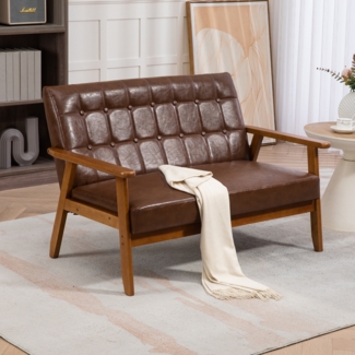 LVHOM 2-Sitzer Robusten Armlehnen & Beinen aus Massivholz, Atmungsaktive Polsterung, Loungesofa, Vielseitiger Anwendung für Wohnzimmer, Büro & Schlafzimmer