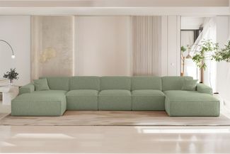 Wohnlandschaft Sofa U-Form CELES PREMIUM XL in Stoff Sven Hellgrün