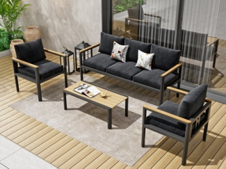 MeXo Gartenlounge-Set Balkonmöbel Set für 4-5 Personen, (Gartenmöbel Set aus Aluminium, 4-tlg, Belastbarkeit pro Sitzplatz 140kg), Lounge Sofa Outdoor