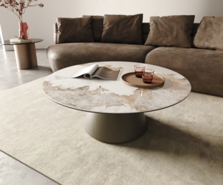 Couchtisch Borna 100x100 cm Keramik Minas Melange Weiß-Beige Gestell Konisch Effektfinish Titan