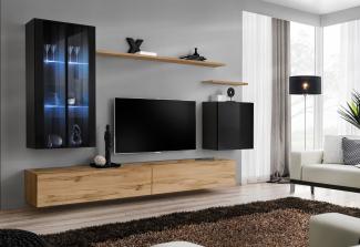 Hängende Wohnwand Switch XII in Schwarz und Wotan 270 x 160 cm 7-teilig