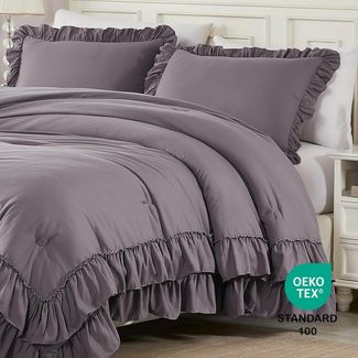 wohnTRAUM24 Bettwäsche Bettwäsche-Set mit Rüschen 135x200 200x200, weich, Shabby-Chic, leicht, Rüschen, 2 teilig, flauschig, für alle Jahreszeiten