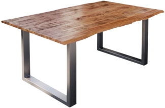 Esstisch Baumkante Massiv Mango naturfarben 120 x 80 silber U-Gestell DORA 82065063
