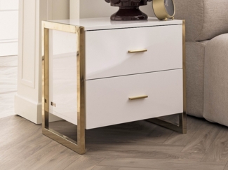 Vente-unique - Nachttische mit 2 Schubladen 2er-Set - MDF - Weiß lackiert & Goldfarben - OMBRELIA von Pascal Morabito