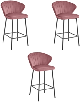 Valora GATTA Hocker, dunkelrosa Samt, modernes Design für die Küche (3er-Pack)