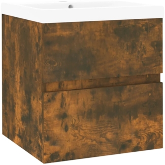 vidaXL Waschbeckenschrank mit Einbaubecken Räuchereiche Holzwerkstoff 3152858