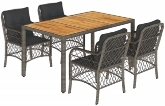 vidaXL 5-tlg. Garten-Essgruppe mit Kissen Grau Poly Rattan 3212050