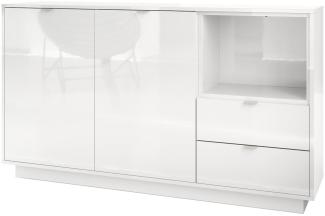 Sideboard Kommode Metro, Korpus in Weiß Hochglanz / Fronten in Weiß Hochglanz mit Einsatz in Weiß Hochglanz