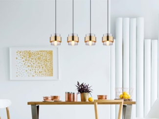 Hängeleuchte Hängelampe Wohnzimmer Esszimmer Metall schwarz Glas 15560-4H