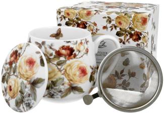 DUO FLORAL Fassbecher 430 ml ZAHRA mit Teesieb, New Bone China Porzellan