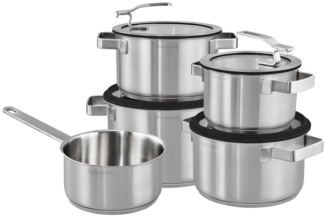Hanseatic Topf-Set STYLE, Edelstahl 18/10 (Set, 9-tlg, Fleischtopf 1x 16 cm / 2x 20 cm / 1x 24 cm, Stielkasserolle 16 cm), Deckel mit praktischer Aufhänge-Funktion, Induktion