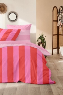 Sympathica Renforce Bettwäsche Streifen Wende rot pink rosa 123104-44 155x220 cm