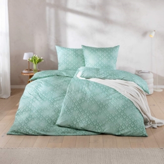 Estella Mako Jersey Bettwäsche 155x220 Tira mint Retro Geflecht türkis 6359-520