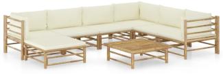 vidaXL 8-tlg. Garten-Lounge-Set mit Cremeweißen Kissen Bambus 3058219