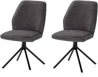 KHG Esszimmerstühle 2er Set, Küchenstuhl Chenille Anthrazit, Stuhlbeine Metall lackiert, Polsterstuhl, Essstuhl, Stuhl, für Esszimmer Küche Büro