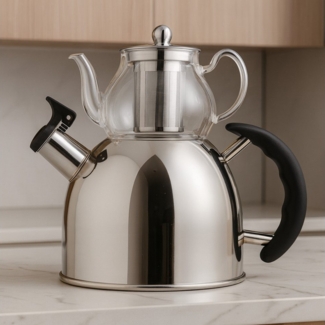 alesvelt Caydanlik-Teekanne Gaya Retro 2er Set Glaskanne Hitzebeständig 2,5 L