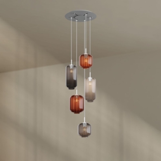 s.luce Velo Galerielampe 5-flammig Ø 60cm Baldachin Ø 18/20/25cm Braun, Klar, Rauch