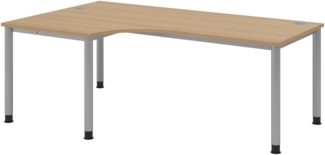 bümö höhenverstellbarer Eckschreibtisch H-Serie 200x120 cm in Eiche, Gestell in Silber - Schreibtisch L Form, großer Tisch für's Büro, Computertisch höhenverstellbar, HS-82-E