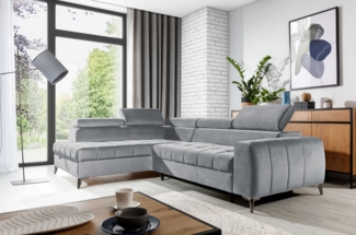 99rooms Dali Ecksofa Velours SALVADOR Hellgrau Links mit