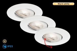 BRILONER Leuchten - LED Einbauleuchten, 3er Set Deckenlampen, LED-Modul schwenkbar, je 5 Watt, je 460 Lumen, 3. 000 Kelvin, IP23, Weiß, 90x24 mm (DxH), 7146-036
