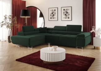 Ecksofa Schlafsofa Sofa MONARO Stoff Poso Grün Ottomane Links