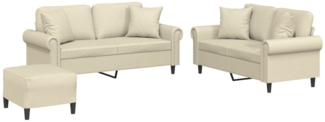 vidaXL 3-tlg. Sofagarnitur mit Kissen Creme Kunstleder 3202166