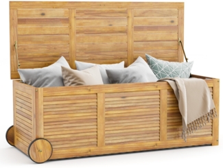 182L Gartenbox aus Holz auf Rollen mit Wasserfester Innentasche & Griff 127 x 50 x 45 cm